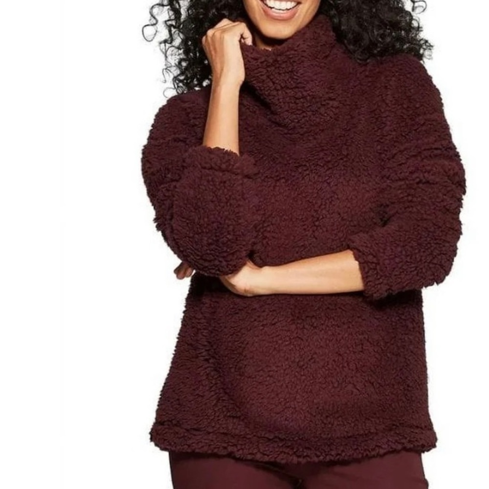 NWT A New Day Women's Sherpa Pullover Sweater, Burgundy size M
